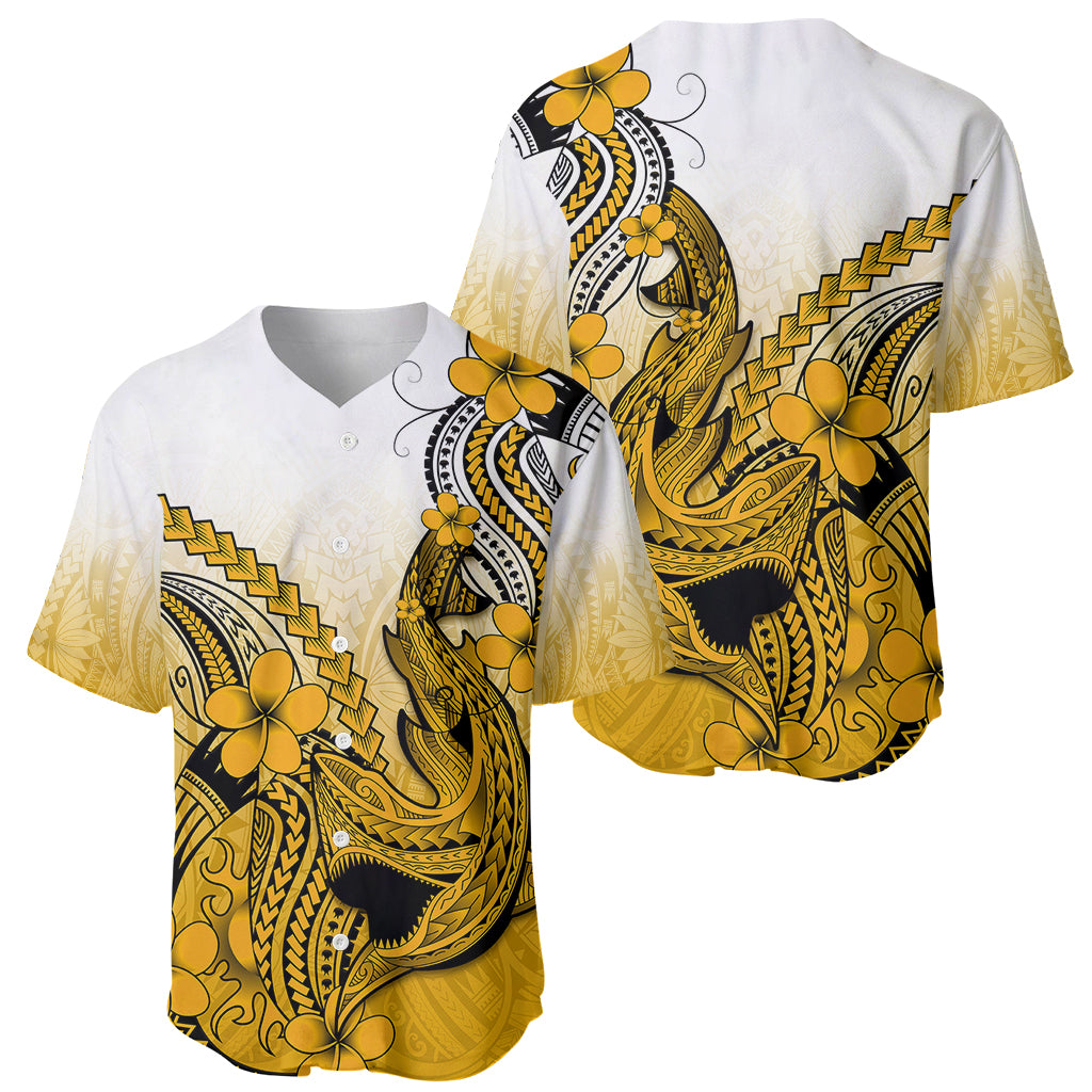 Hawaii Baseball Jersey Polynesian Shark Tattoo With Plumeria Gold Gradient LT14 - Polynesian Pride