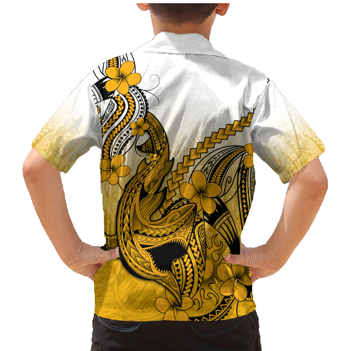 Gold Hawaii Family Matching Outfits Mermaid Dress And Hawaiian Shirt Polynesian Shark Tattoo LT14 - Polynesian Pride