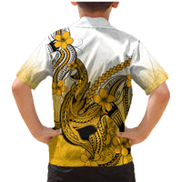 Gold Hawaii Family Matching Outfits Mermaid Dress And Hawaiian Shirt Polynesian Shark Tattoo LT14 - Polynesian Pride