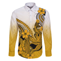 Gold Hawaii Family Matching Outfits Mermaid Dress And Hawaiian Shirt Polynesian Shark Tattoo LT14 Dad's Shirt - Long Sleeve - Polynesian Pride