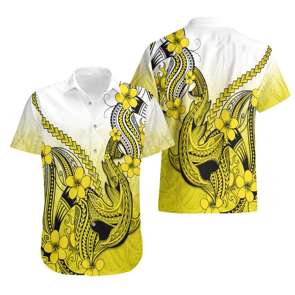 Hawaii Hawaiian Shirt Polynesian Shark Tattoo With Plumeria Yellow Gradient LT14 - Polynesian Pride