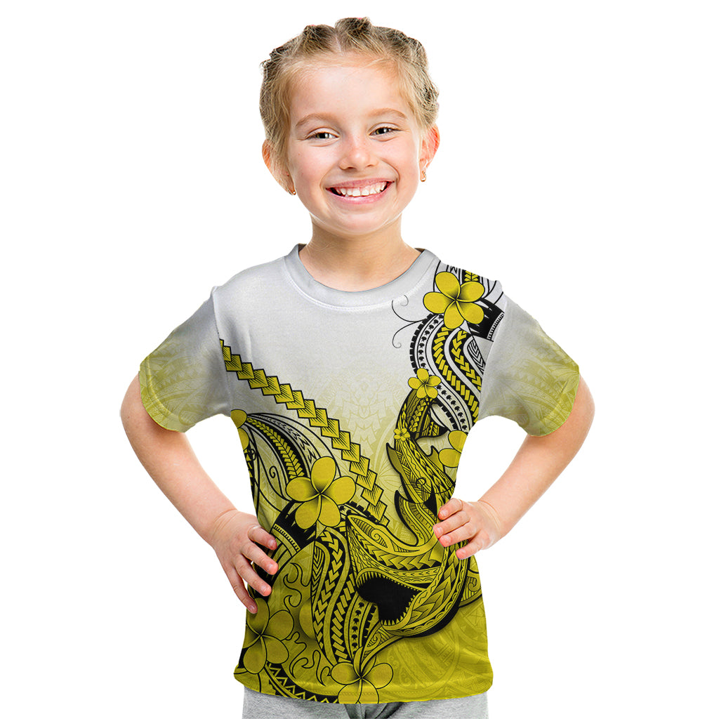 Hawaii Kid T Shirt Polynesian Shark Tattoo With Plumeria Yellow Gradient LT14 Yellow - Polynesian Pride