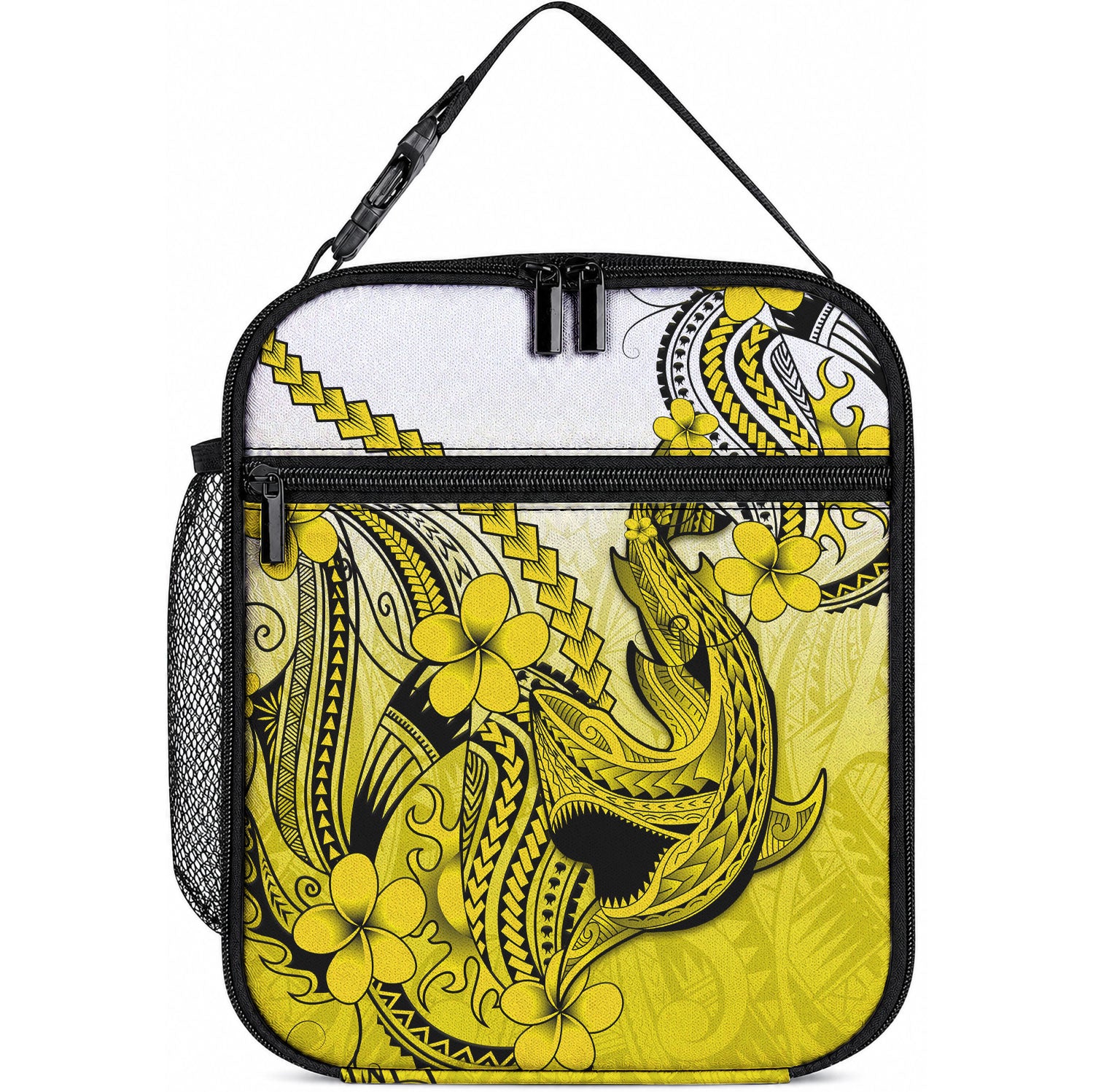 Hawaii Lunch Bag Polynesian Shark Tattoo With Plumeria Yellow Gradient LT14 10.2 × 8.3 × 4.3 inch Yellow - Polynesian Pride