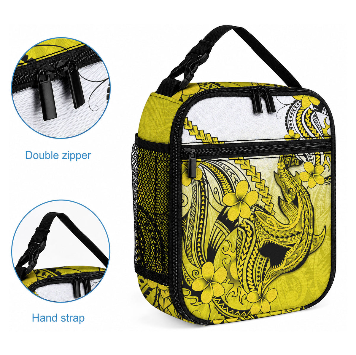 Hawaii Lunch Bag Polynesian Shark Tattoo With Plumeria Yellow Gradient