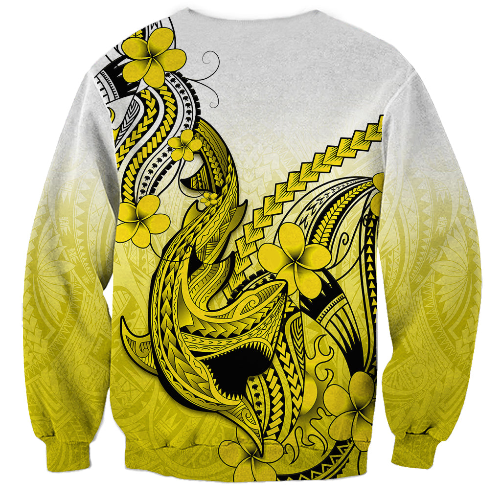 Hawaii Sweatshirt Polynesian Shark Tattoo With Plumeria Yellow Gradient LT14 - Polynesian Pride