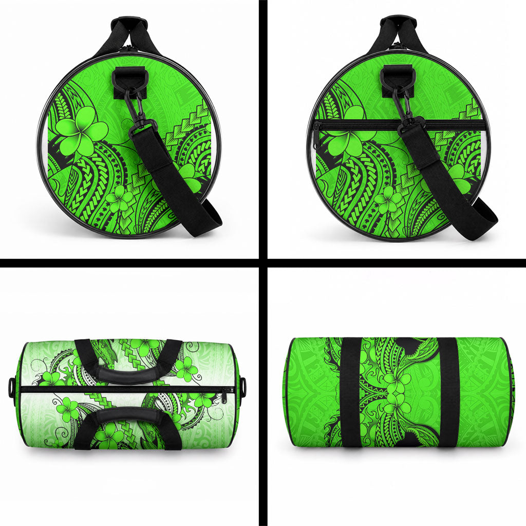 Hawaii Duffle Bag Polynesian Shark Tattoo With Plumeria Green Gradient