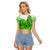 Hawaii Raglan Cropped T Shirt Polynesian Shark Tattoo With Plumeria Green Gradient LT14 Female Green - Polynesian Pride