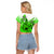 Hawaii Raglan Cropped T Shirt Polynesian Shark Tattoo With Plumeria Green Gradient LT14 - Polynesian Pride