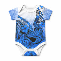 Hawaii Baby Onesie Polynesian Shark Tattoo With Plumeria Blue Gradient