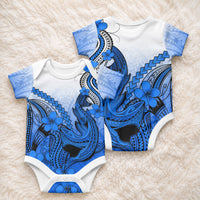 Hawaii Baby Onesie Polynesian Shark Tattoo With Plumeria Blue Gradient