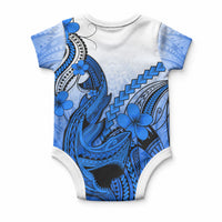 Hawaii Baby Onesie Polynesian Shark Tattoo With Plumeria Blue Gradient