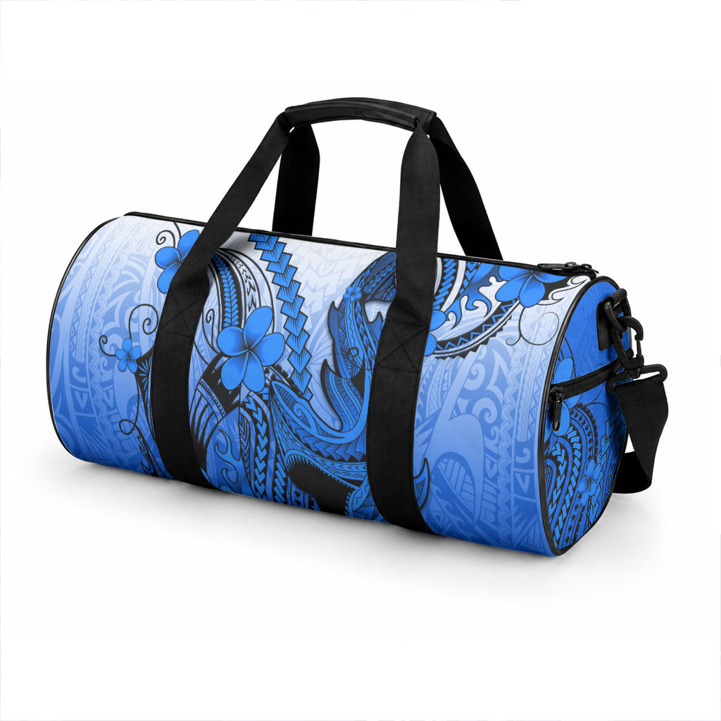 Hawaii Duffle Bag Polynesian Shark Tattoo With Plumeria Blue Gradient