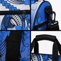 Hawaii Duffle Bag Polynesian Shark Tattoo With Plumeria Blue Gradient