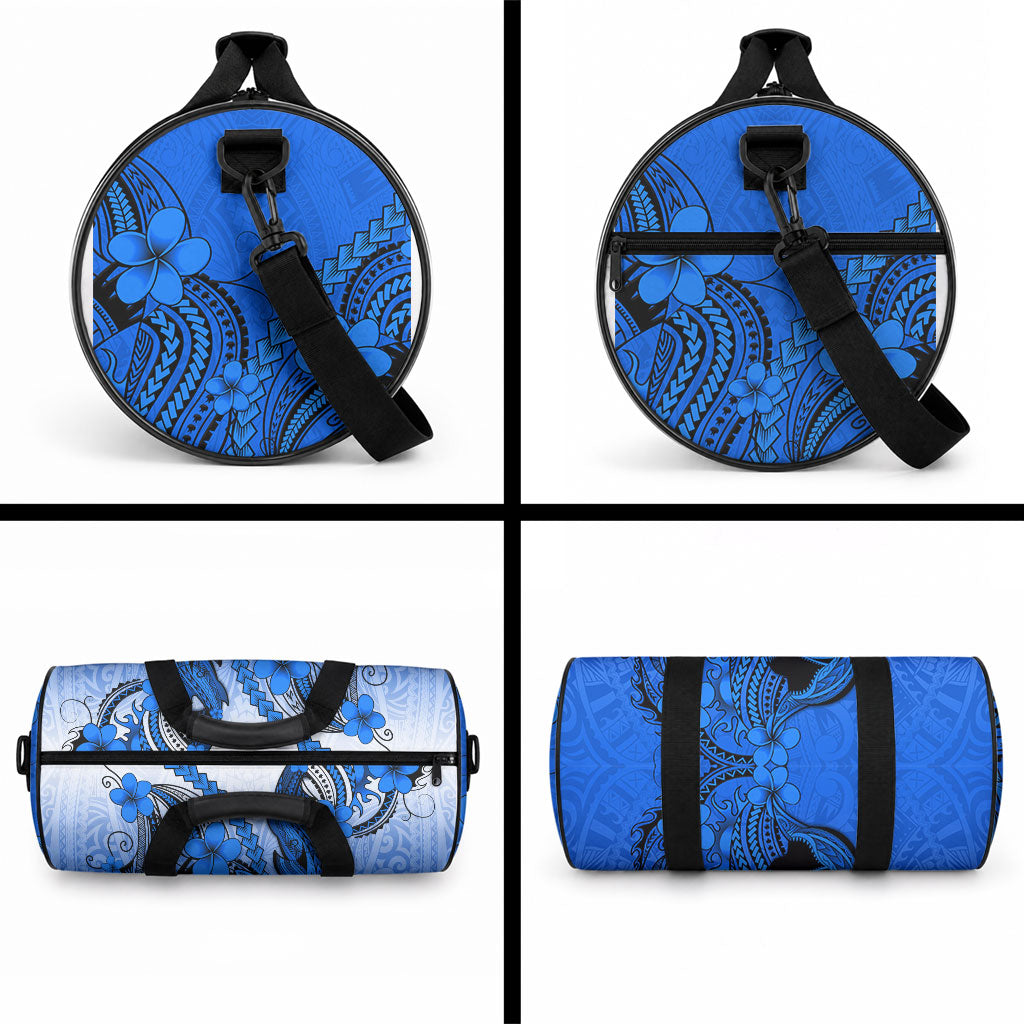 Hawaii Duffle Bag Polynesian Shark Tattoo With Plumeria Blue Gradient