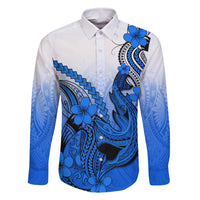 Blue Hawaii Family Matching Outfits Mermaid Dress And Hawaiian Shirt Polynesian Shark Tattoo LT14 Dad's Shirt - Long Sleeve - Polynesian Pride