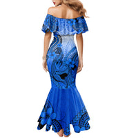 Blue Hawaii Family Matching Outfits Mermaid Dress And Hawaiian Shirt Polynesian Shark Tattoo LT14 - Polynesian Pride