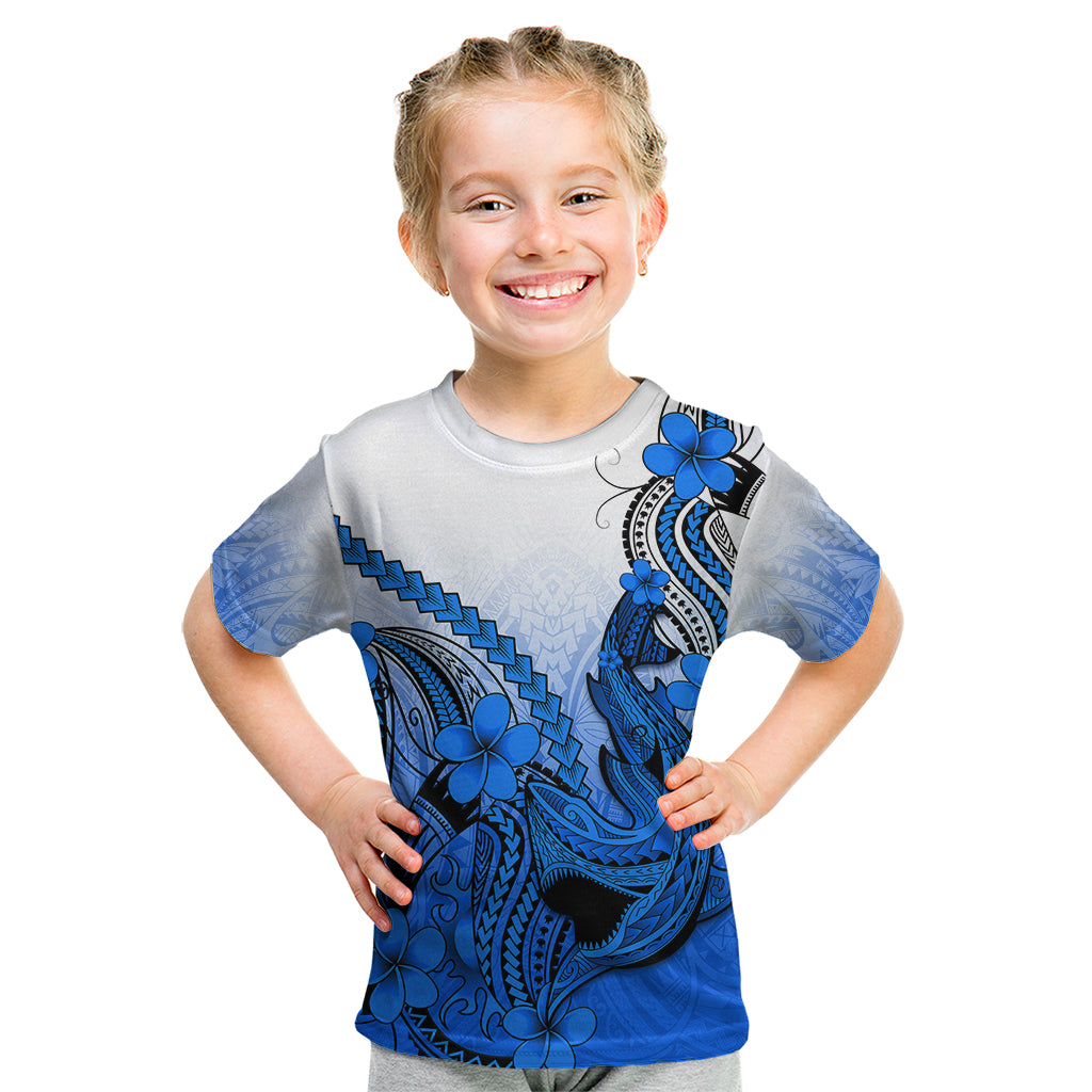 Hawaii Kid T Shirt Polynesian Shark Tattoo With Plumeria Blue Gradient LT14 Blue - Polynesian Pride