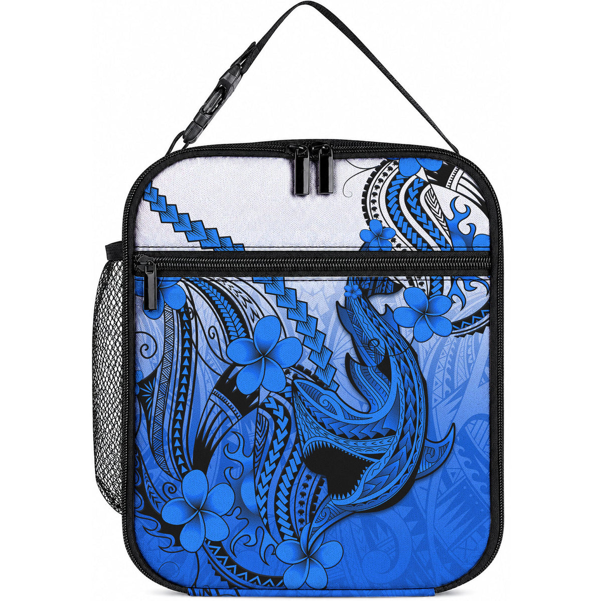 Hawaii Lunch Bag Polynesian Shark Tattoo With Plumeria Blue Gradient LT14 10.2 × 8.3 × 4.3 inch Blue - Polynesian Pride