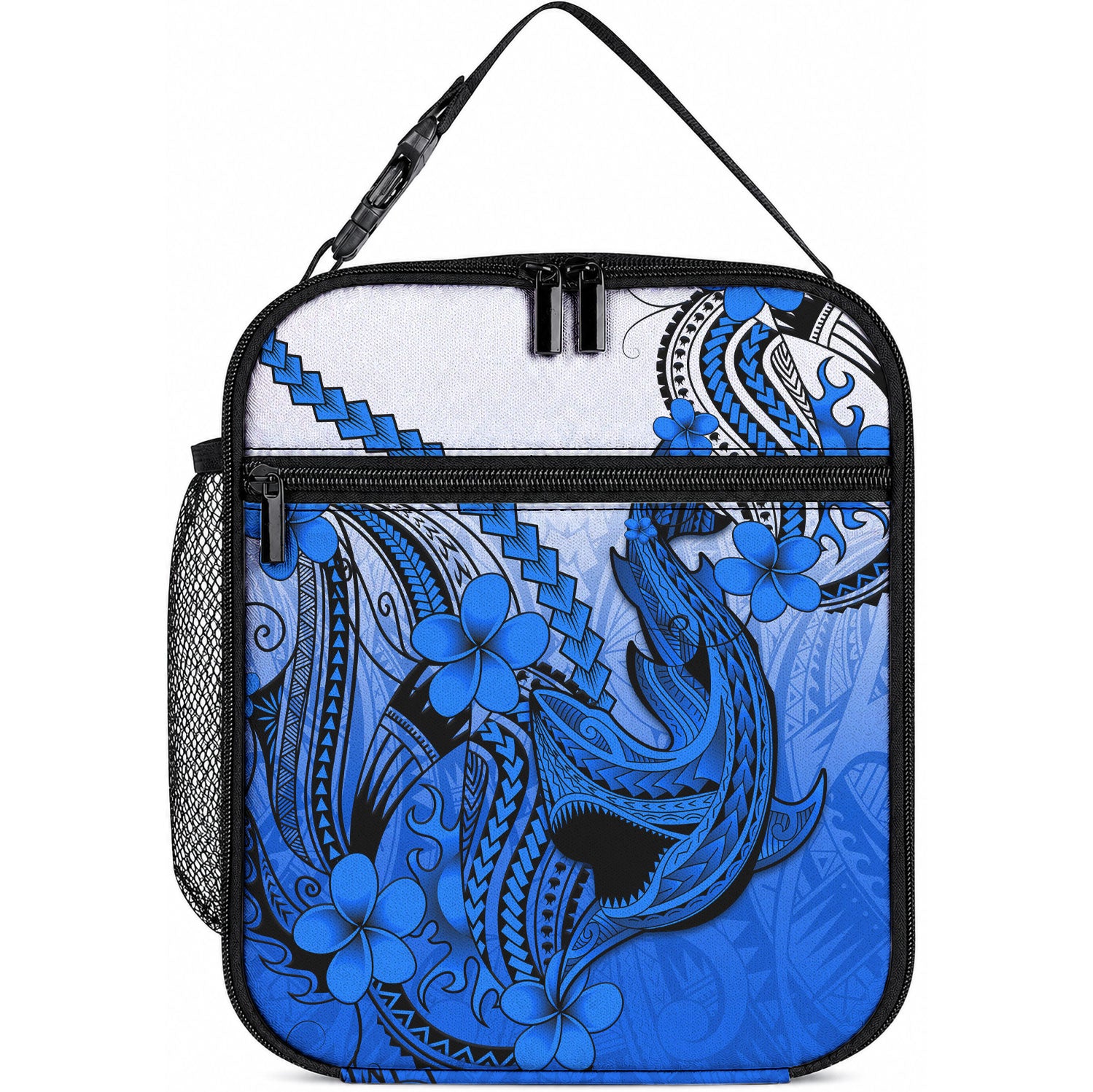 Hawaii Lunch Bag Polynesian Shark Tattoo With Plumeria Blue Gradient LT14 10.2 × 8.3 × 4.3 inch Blue - Polynesian Pride