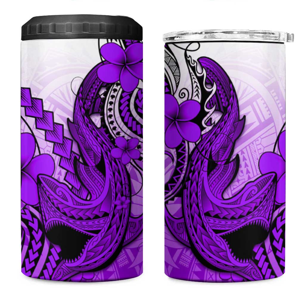 Hawaii 4 in 1 Can Cooler Tumbler Polynesian Shark Tattoo With Plumeria Purple Gradient LT14 One Size: 16 oz Purple - Polynesian Pride