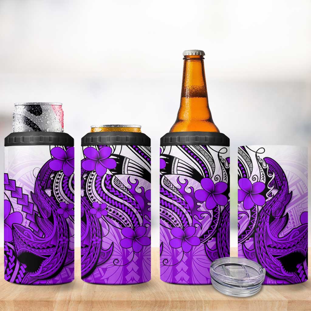 Hawaii 4 in 1 Can Cooler Tumbler Polynesian Shark Tattoo With Plumeria Purple Gradient LT14 - Polynesian Pride