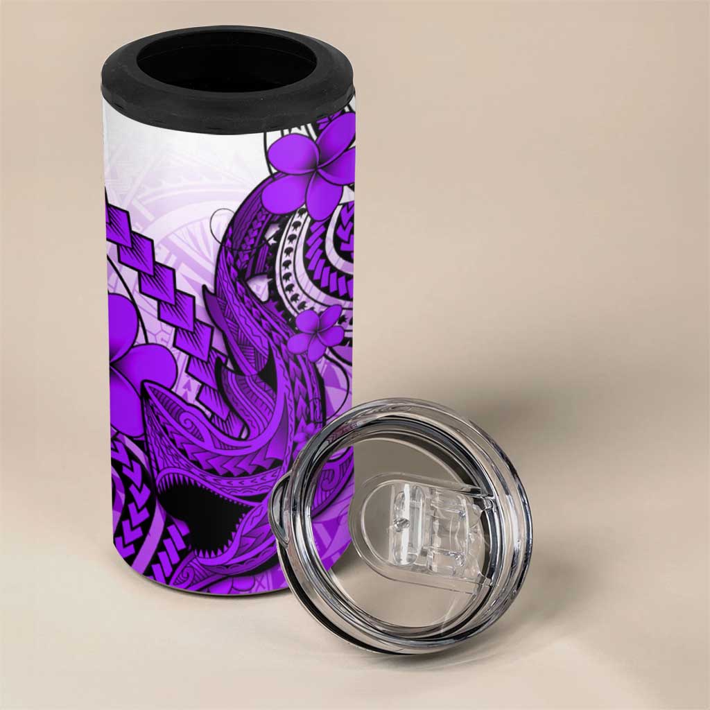 Hawaii 4 in 1 Can Cooler Tumbler Polynesian Shark Tattoo With Plumeria Purple Gradient LT14 - Polynesian Pride