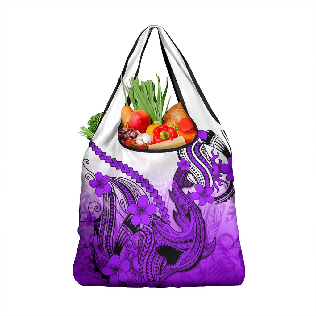 Purple Gradient Hawaii Grocery Bag Polynesian Shark Tattoo With Plumeria