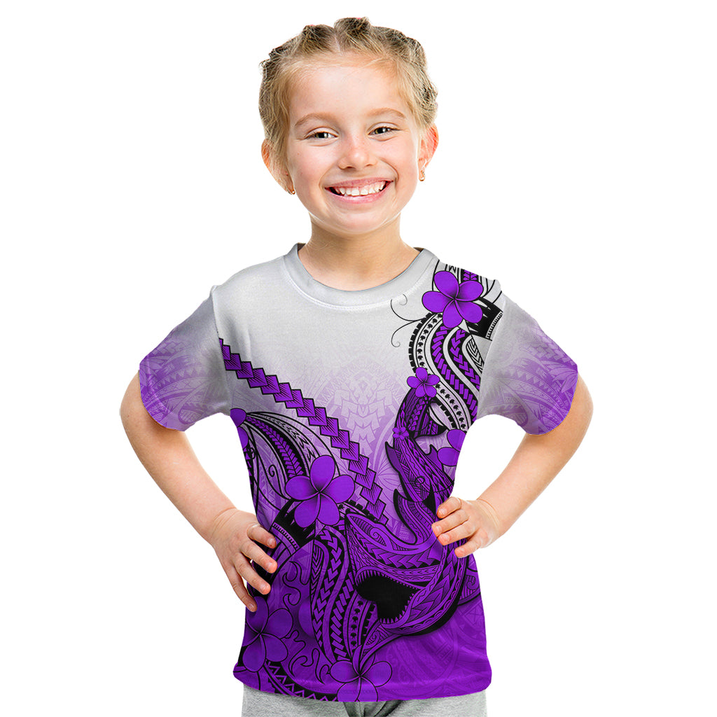 Hawaii Kid T Shirt Polynesian Shark Tattoo With Plumeria Purple Gradient LT14 Purple - Polynesian Pride