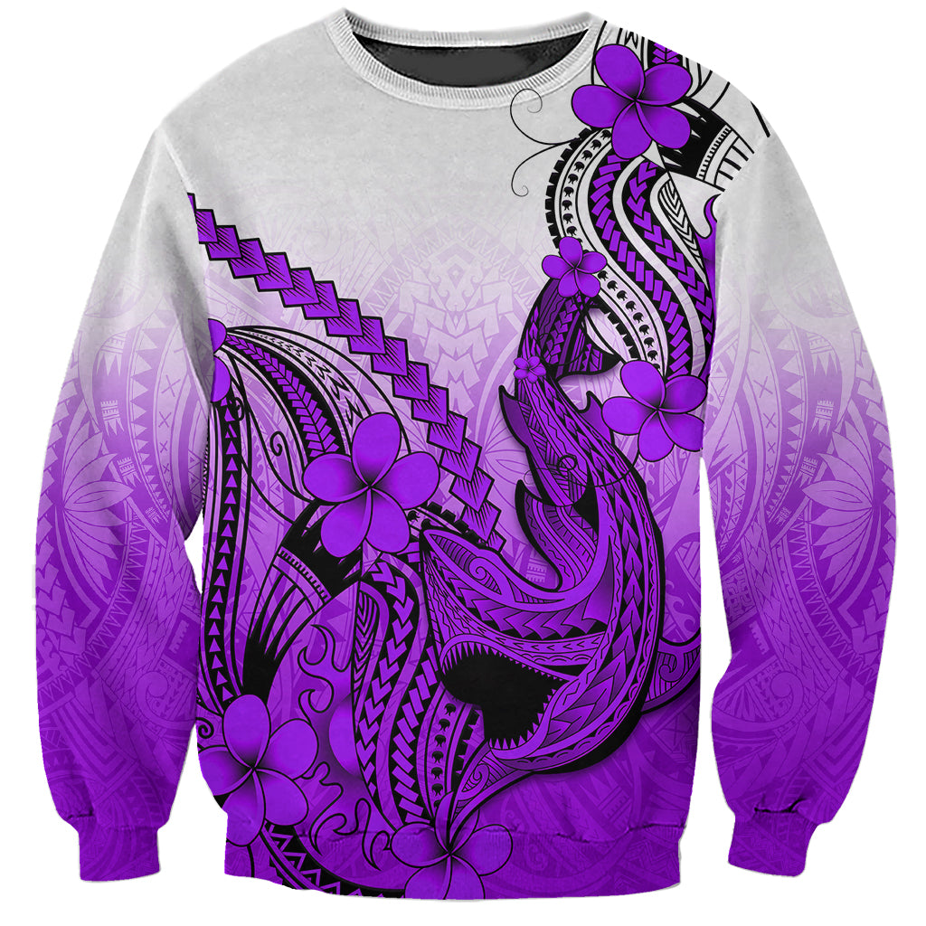 Hawaii Sweatshirt Polynesian Shark Tattoo With Plumeria Purple Gradient LT14 Unisex Purple - Polynesian Pride