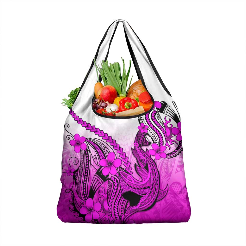 Pink Gradient Hawaii Grocery Bag Polynesian Shark Tattoo With Plumeria