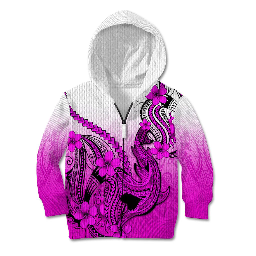 Hawaii Kid Hoodie Polynesian Shark Tattoo With Plumeria Pink Gradient LT14 - Polynesian Pride