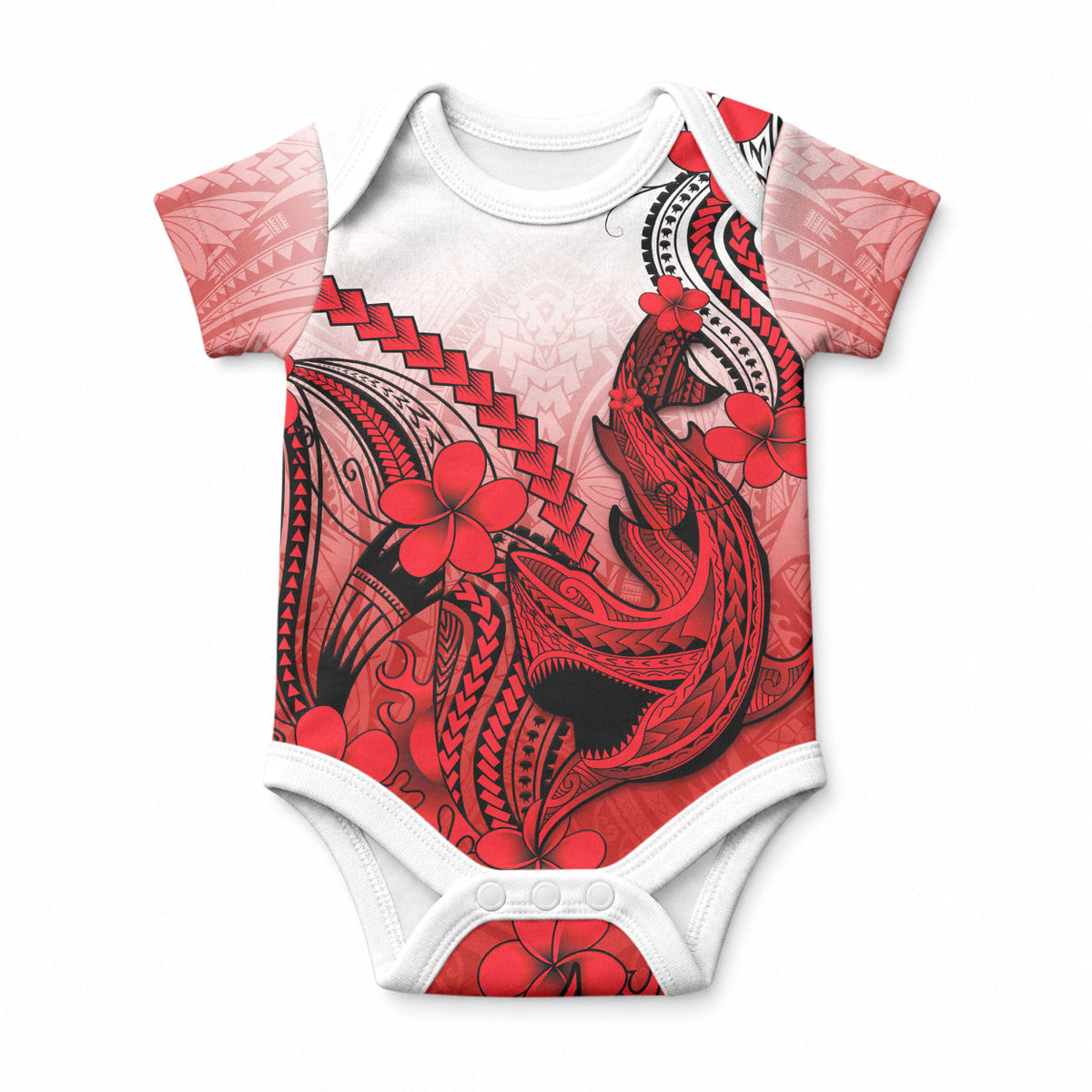 Hawaii Baby Onesie Polynesian Shark Tattoo With Plumeria Red Gradient LT14 Red - Polynesian Pride