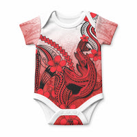 Hawaii Baby Onesie Polynesian Shark Tattoo With Plumeria Red Gradient LT14 Red - Polynesian Pride