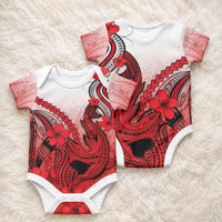 Hawaii Baby Onesie Polynesian Shark Tattoo With Plumeria Red Gradient LT14 - Polynesian Pride