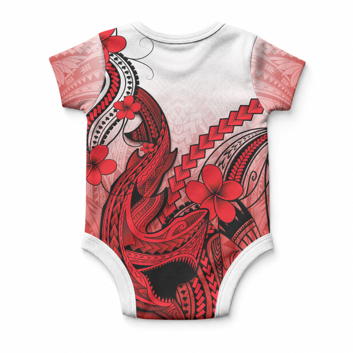 Hawaii Baby Onesie Polynesian Shark Tattoo With Plumeria Red Gradient LT14 - Polynesian Pride