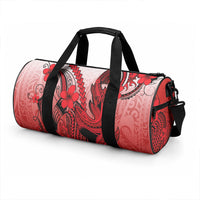 Hawaii Duffle Bag Polynesian Shark Tattoo With Plumeria Red Gradient