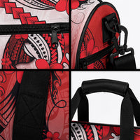 Hawaii Duffle Bag Polynesian Shark Tattoo With Plumeria Red Gradient