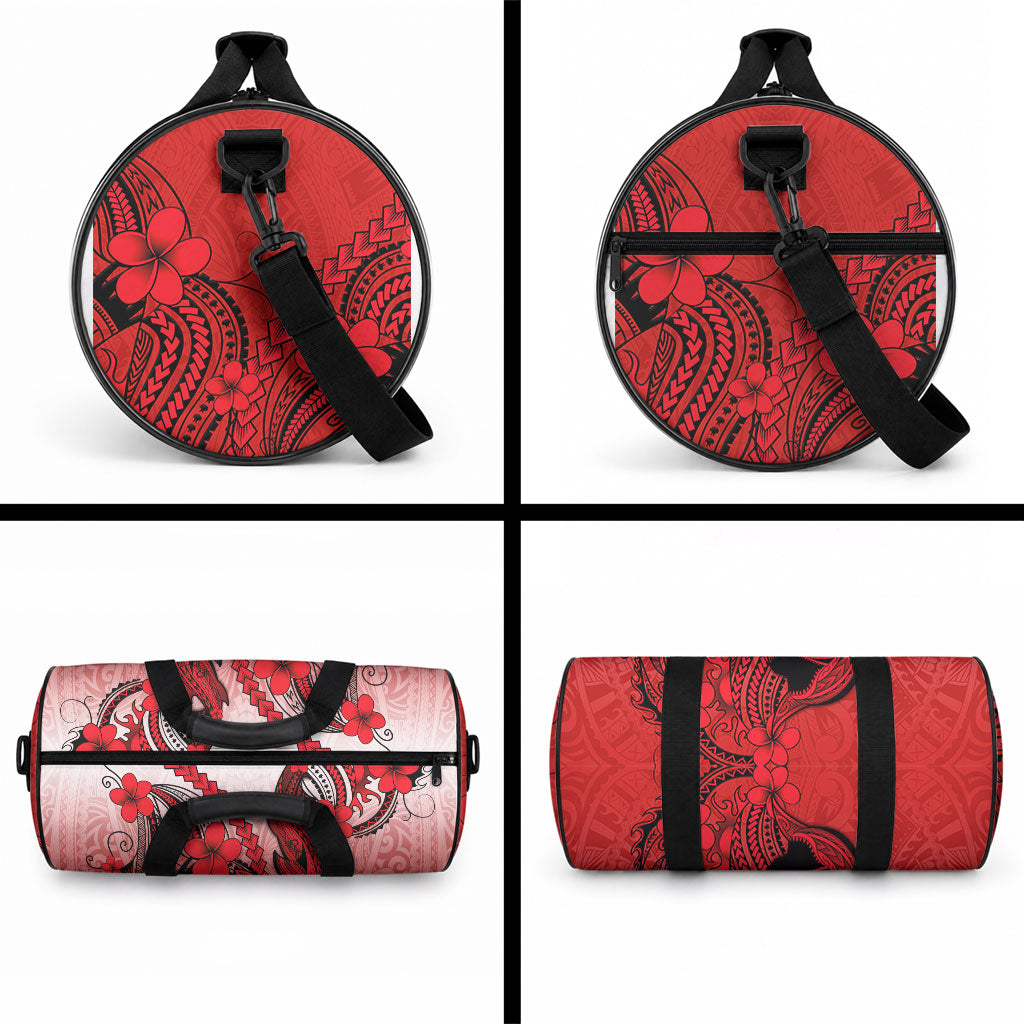 Hawaii Duffle Bag Polynesian Shark Tattoo With Plumeria Red Gradient
