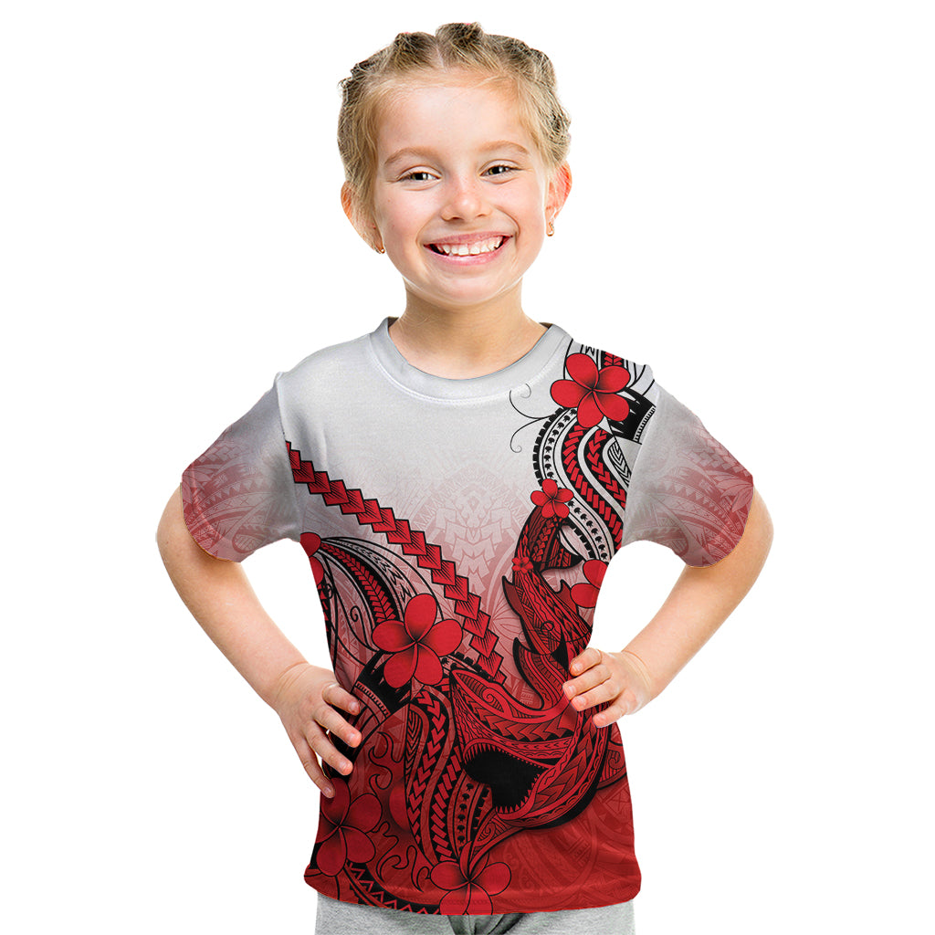 Hawaii Kid T Shirt Polynesian Shark Tattoo With Plumeria Red Gradient LT14 Red - Polynesian Pride