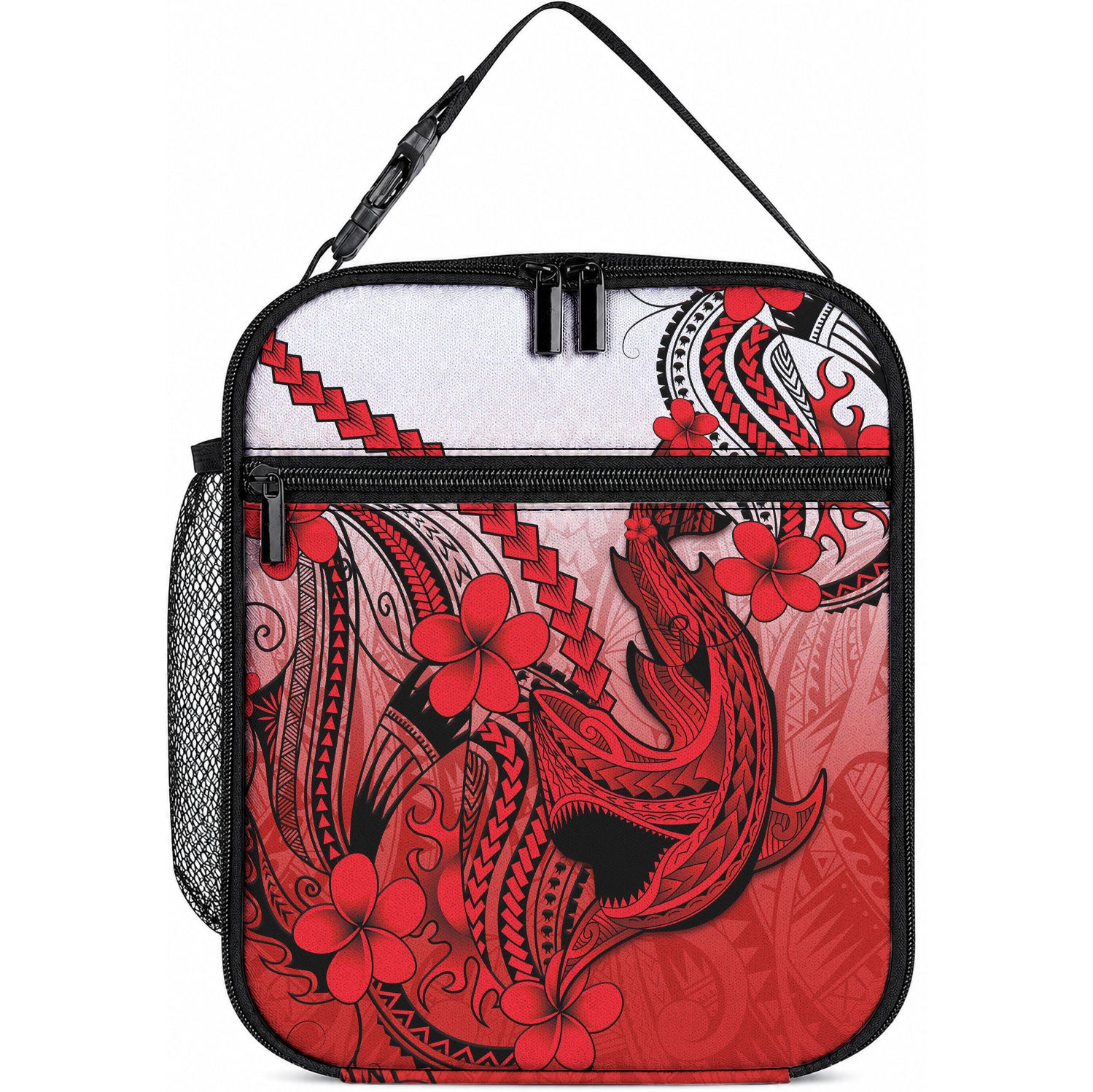Hawaii Lunch Bag Polynesian Shark Tattoo With Plumeria Red Gradient LT14 10.2 × 8.3 × 4.3 inch Red - Polynesian Pride