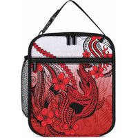 Hawaii Lunch Bag Polynesian Shark Tattoo With Plumeria Red Gradient