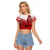 Hawaii Raglan Cropped T Shirt Polynesian Shark Tattoo With Plumeria Red Gradient LT14 Female Red - Polynesian Pride