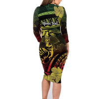 Personalised Hawaii Nene Goose Family Matching Long Sleeve Bodycon Dress and Hawaiian Shirt Hawaiian Map Hibiscus Polynesian Art - Reggae Gradient LT14 - Polynesian Pride