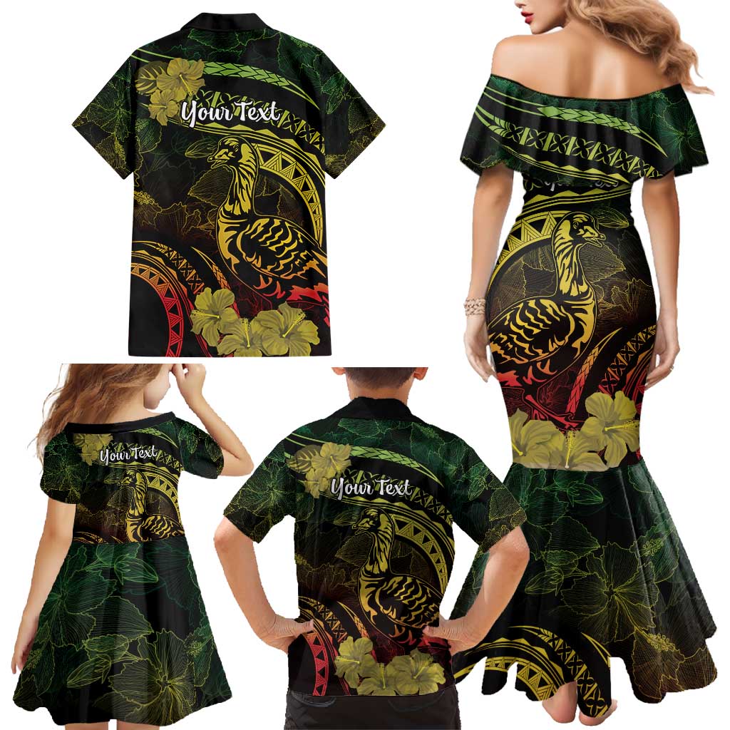 Personalised Hawaii Nene Goose Family Matching Mermaid Dress and Hawaiian Shirt Hawaiian Map Hibiscus Polynesian Art - Reggae Gradient LT14 - Polynesian Pride