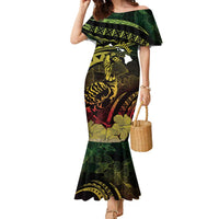 Personalised Hawaii Nene Goose Family Matching Mermaid Dress and Hawaiian Shirt Hawaiian Map Hibiscus Polynesian Art - Reggae Gradient LT14 Mom's Dress Reggae - Polynesian Pride