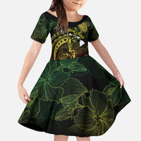 Personalised Hawaii Nene Goose Family Matching Off The Shoulder Long Sleeve Dress and Hawaiian Shirt Hawaiian Map Hibiscus Polynesian Art - Reggae Gradient LT14 Daughter's Dress Reggae - Polynesian Pride