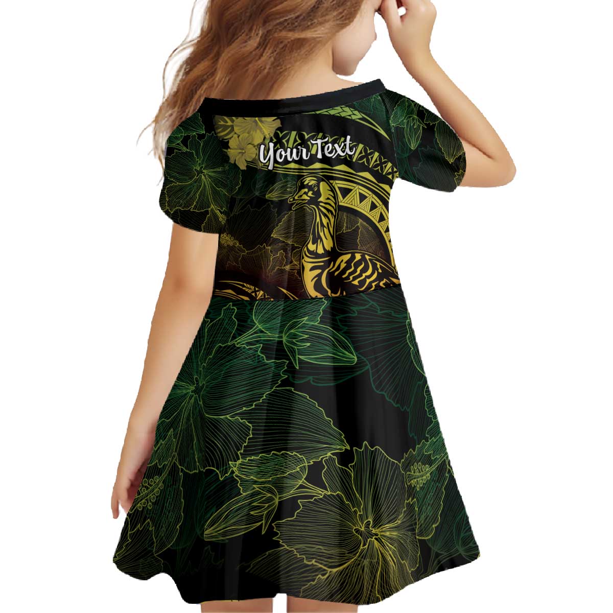 Personalised Hawaii Nene Goose Family Matching Off The Shoulder Long Sleeve Dress and Hawaiian Shirt Hawaiian Map Hibiscus Polynesian Art - Reggae Gradient LT14 - Polynesian Pride