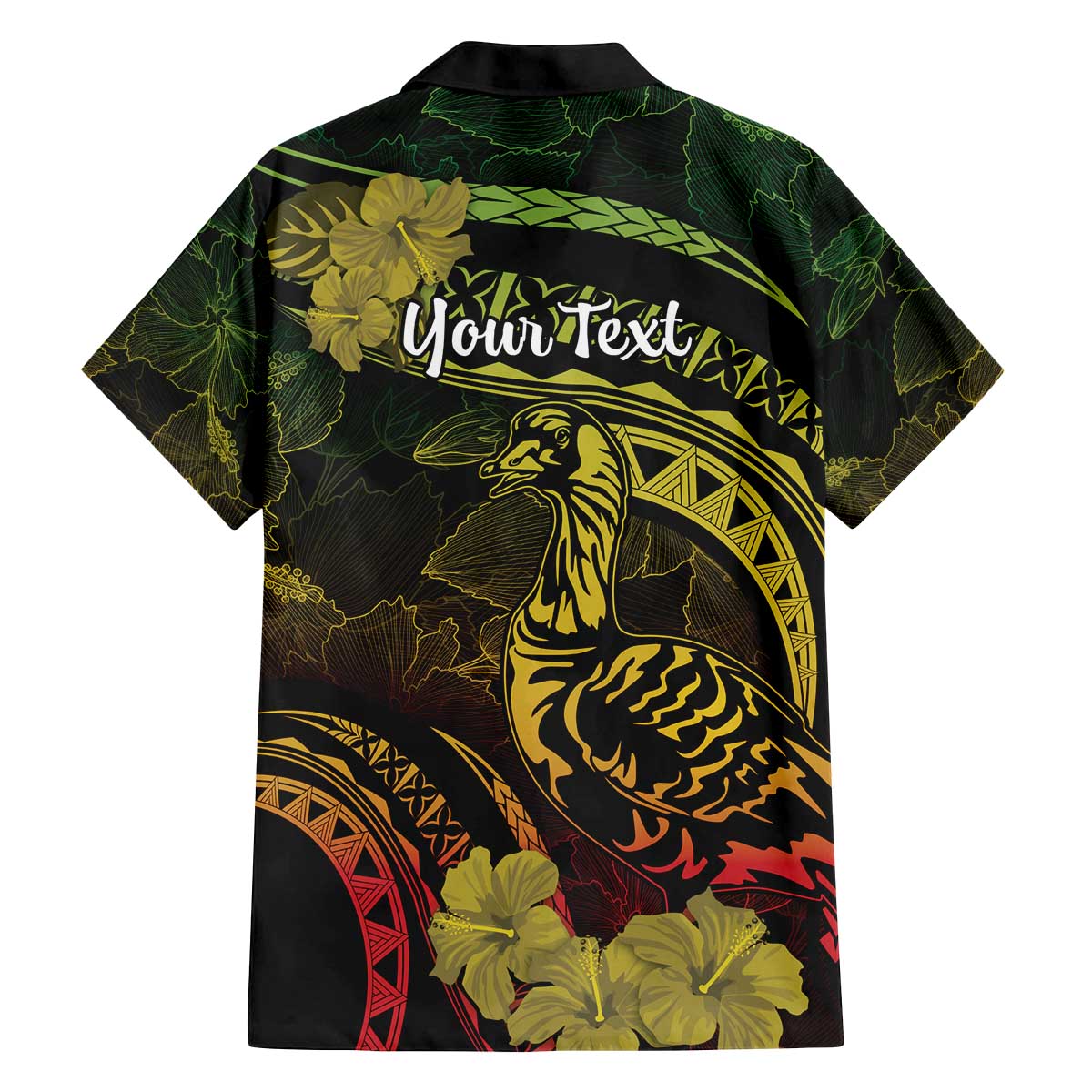 Personalised Hawaii Nene Goose Family Matching Off The Shoulder Long Sleeve Dress and Hawaiian Shirt Hawaiian Map Hibiscus Polynesian Art - Reggae Gradient LT14 - Polynesian Pride