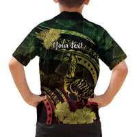Personalised Hawaii Nene Goose Family Matching Off Shoulder Short Dress and Hawaiian Shirt Hawaiian Map Hibiscus Polynesian Art - Reggae Gradient LT14 - Polynesian Pride