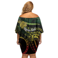 Personalised Hawaii Nene Goose Family Matching Off Shoulder Short Dress and Hawaiian Shirt Hawaiian Map Hibiscus Polynesian Art - Reggae Gradient LT14 - Polynesian Pride